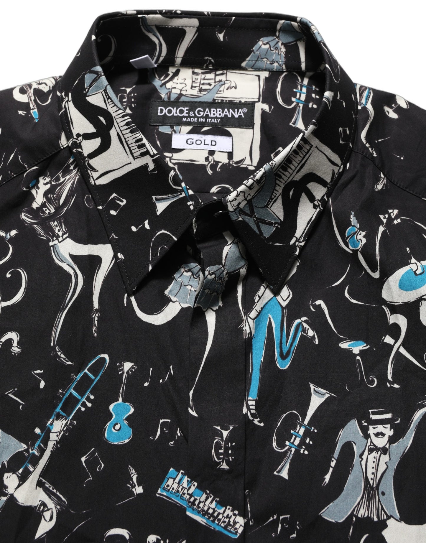 Chemise habillée Dolce & Gabbana en coton noir coupe GOLD, motif Jazz Club