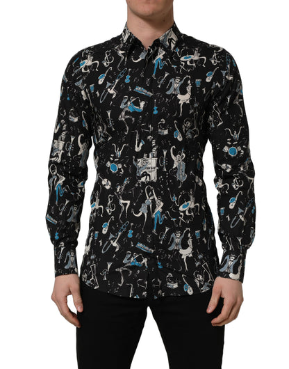 Chemise habillée Dolce & Gabbana en coton noir coupe GOLD, motif Jazz Club