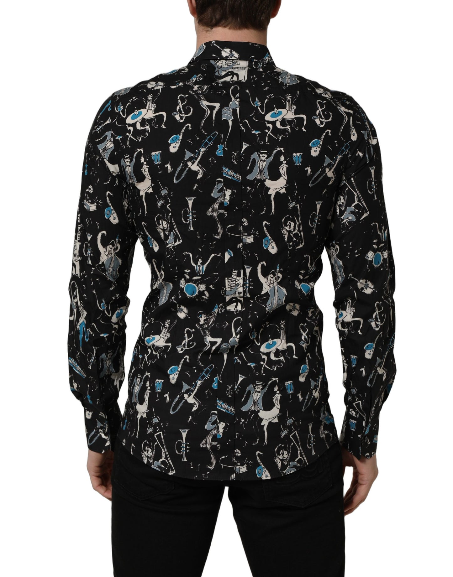 Chemise habillée Dolce & Gabbana en coton noir coupe GOLD, motif Jazz Club