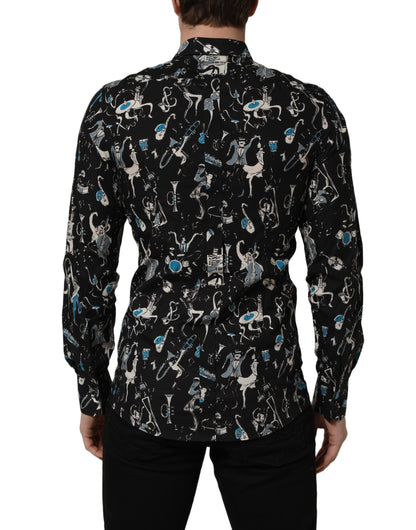 Chemise habillée Dolce & Gabbana en coton noir coupe GOLD, motif Jazz Club