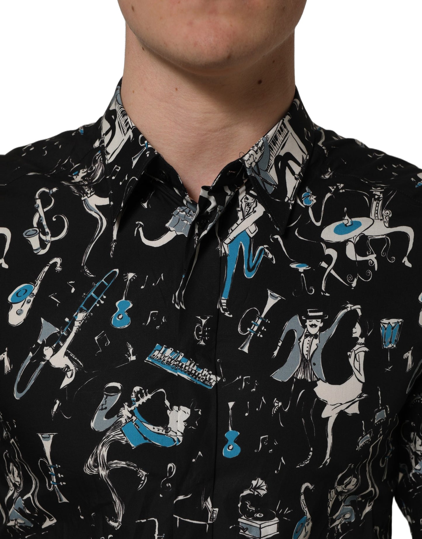 Chemise habillée Dolce & Gabbana en coton noir coupe GOLD, motif Jazz Club