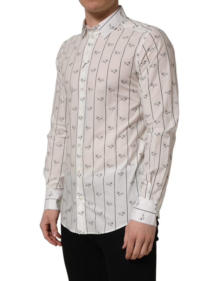 Camisa de vestir Dolce & Gabbana de algodón blanco con estampado de abeja, corte GOLD