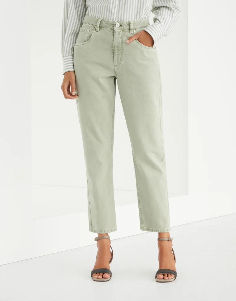 Jean droit en coton vert Brunello Cucinelli