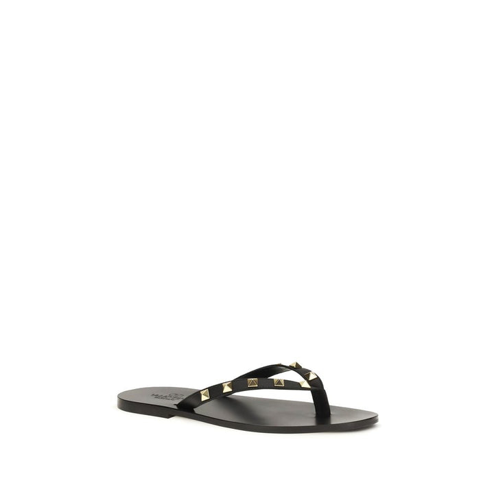 Valentino Garavani Sandales tongs en cuir de veau noir Bos Taurus