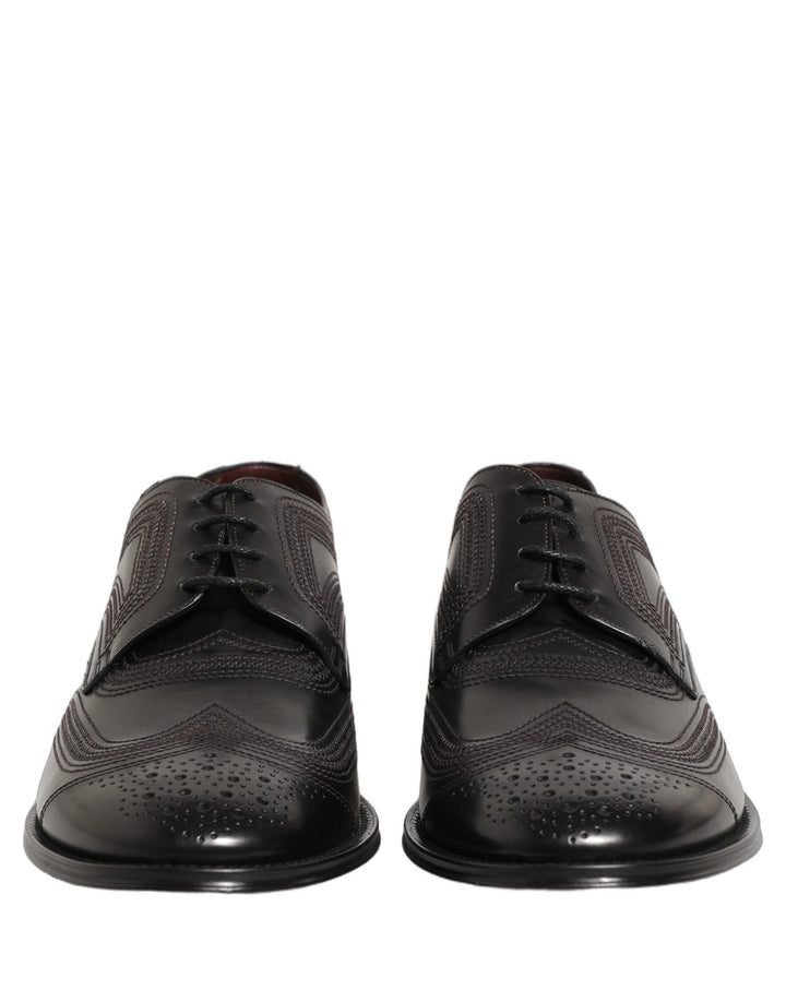 Dolce & Gabbana Black Embroidered Leather Derby Dress Shoes