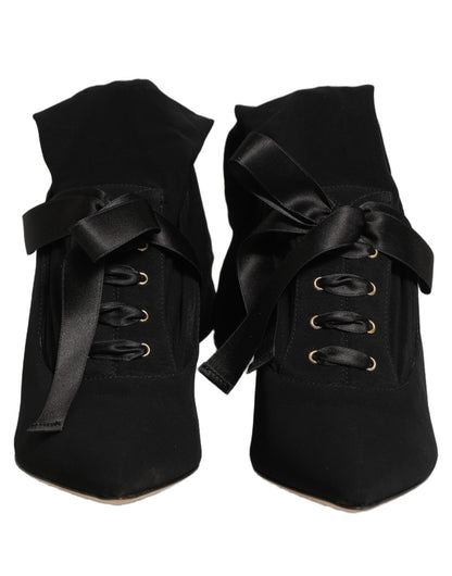 Dolce & Gabbana Black Stiletto Heels Mid Calf Boots Shoes