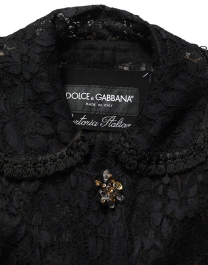 Dolce & Gabbana Black Embellished Guipure Lace Coat Jacket