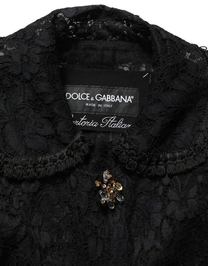 Dolce & Gabbana Black Embellished Guipure Lace Coat Jacket