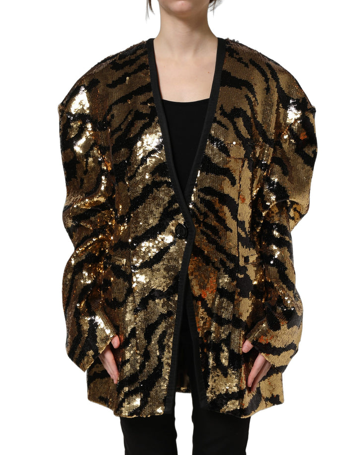 Dolce & Gabbana Black Gold Sequin Tiger Stripe Blazer Jacket
