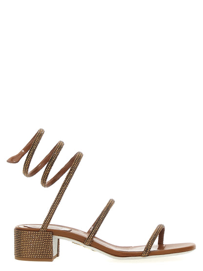 RENE CAOVILLA Brown Satin Flat Sandals