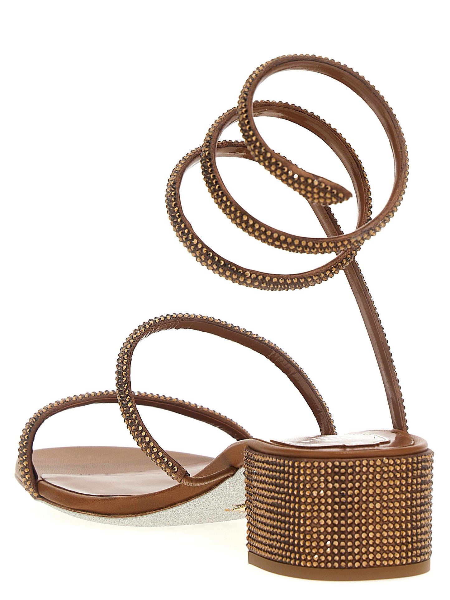 RENE CAOVILLA Brown Satin Flat Sandals