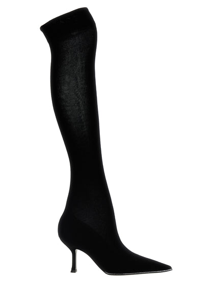 RENE CAOVILLA Black Leather Over The Knee
