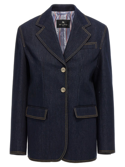 Etro Blue Cotton Blazer