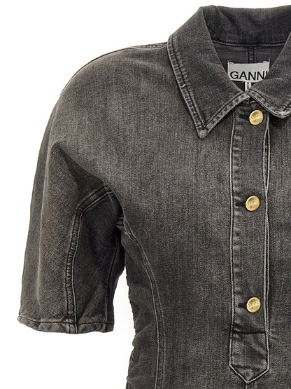 Ganni Black Cotton Short Dress