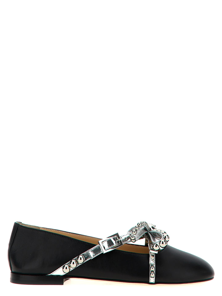 MACH & MACH Black Leather Ballet Flats