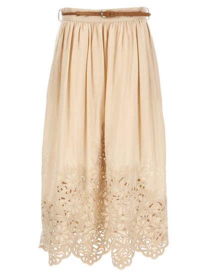 Zimmermann Beige Linen Midi Skirt