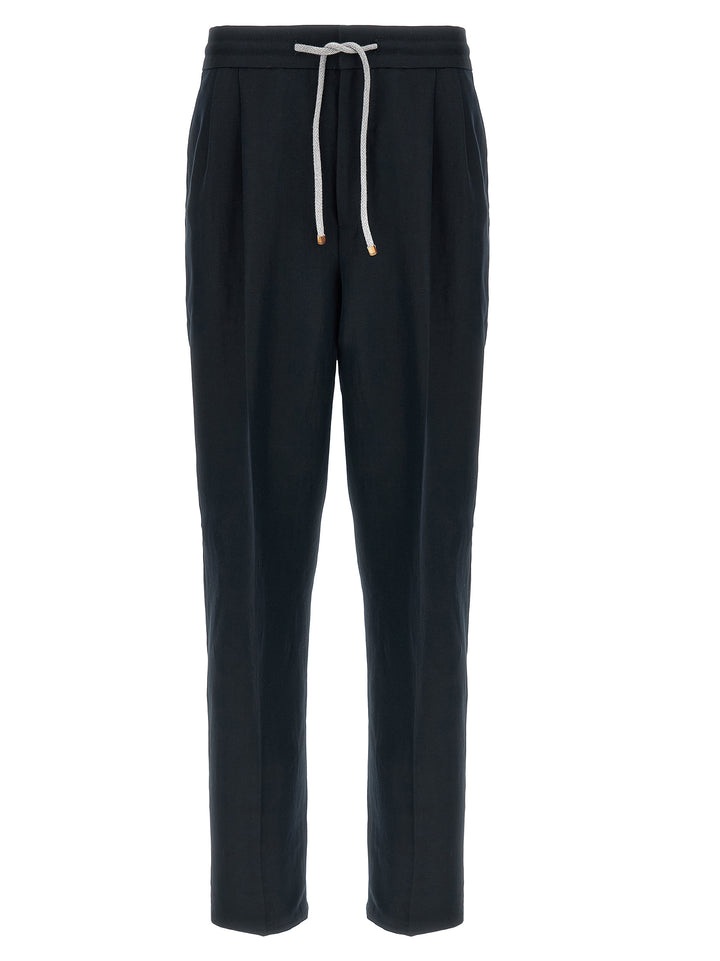 Brunello Cucinelli Blue Linen Casual Pants