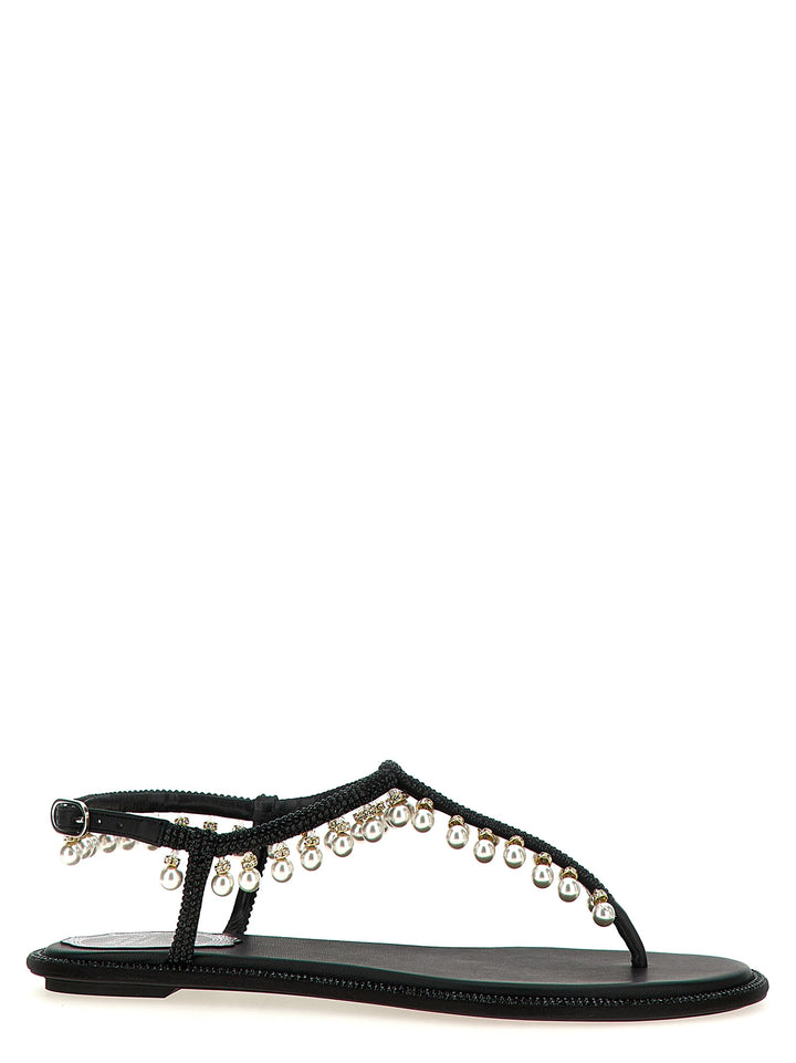 RENE CAOVILLA Black Viscose Flat Sandals