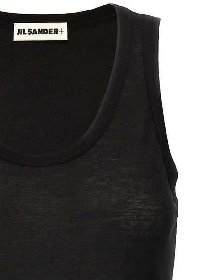 Jil Sander Black Cotton Sleeveles T-Shirt
