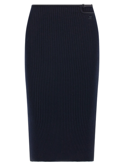 Courrèges Blue Viscose Midi Skirt