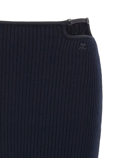 Courrèges Blue Viscose Midi Skirt
