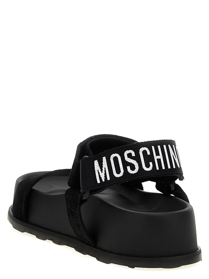 Moschino Black Calfskin Flat Sandals