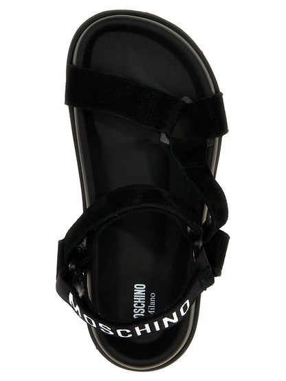 Moschino Black Calfskin Flat Sandals