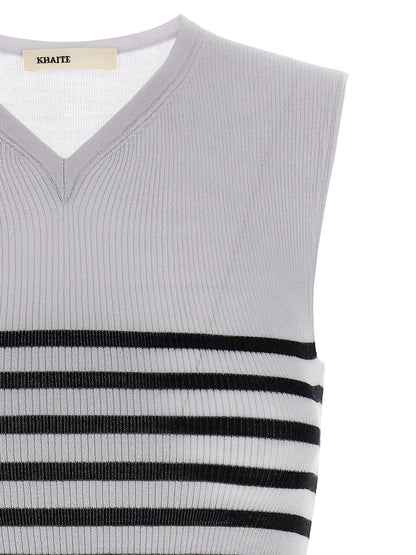 Khaite Bicolor Wool Sleeveles T-Shirt