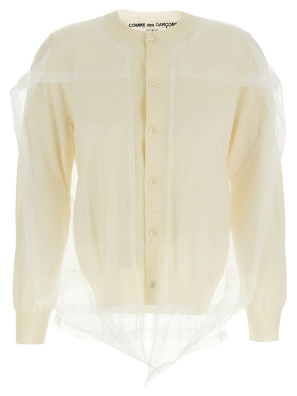 Comme Des Garçons White Wool Cardigan