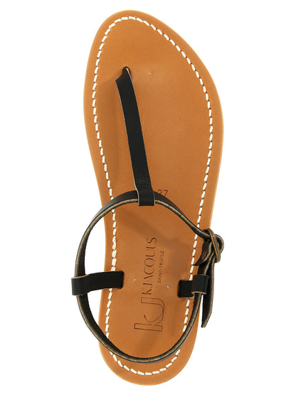 K.JACQUES SAINT TROPEZ Black Cowhide Flat Sandals