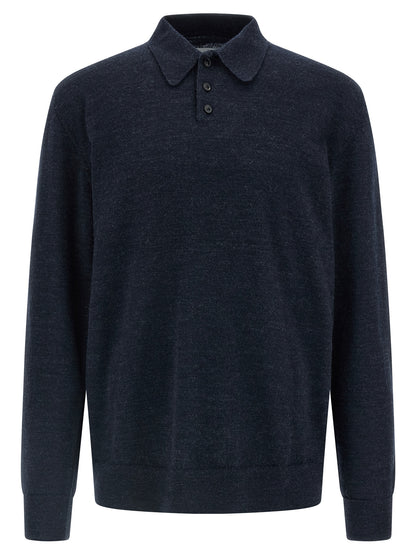 Maison Margiela Blue Wool Polo Shirt