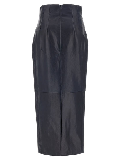 Khaite Blue Lamb Leather Midi Skirt