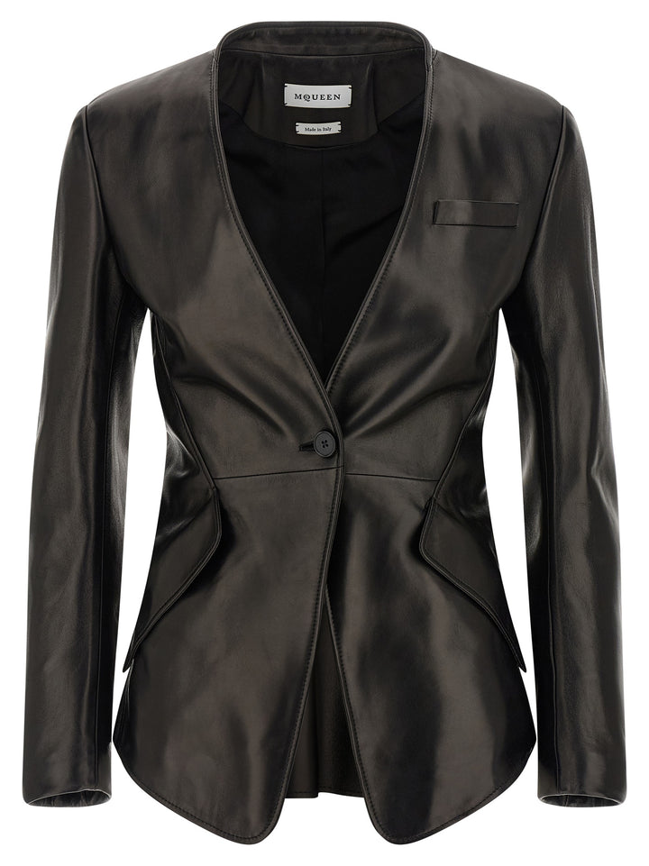 Alexander McQueen Black Lamb Leather Blazer
