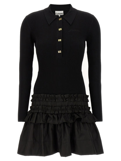 Ganni Black Viscose Short Dress