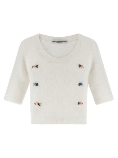 Alessandra Rich White Wool Cardigan