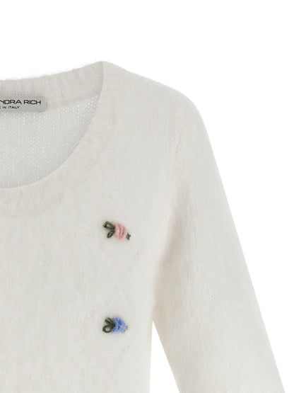 Alessandra Rich White Wool Cardigan