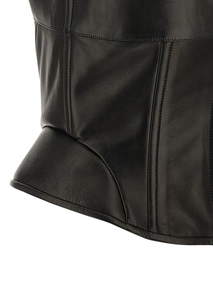 Ermanno Scervino Black Lamb Leather Tank Tops