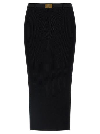 Elisabetta Franchi Black Viscose Midi Skirt