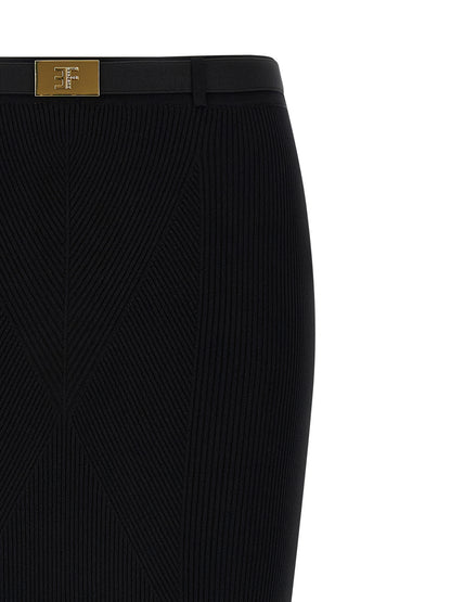 Elisabetta Franchi Black Viscose Midi Skirt