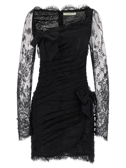 Alessandra Rich Black Organic Cotton Short Dress