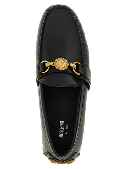 Moschino Black Leather Slip-On Loafers