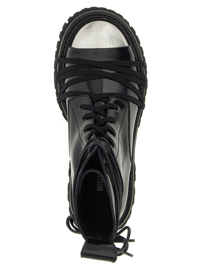 Moschino Black Calfskin Lace-Up Boots