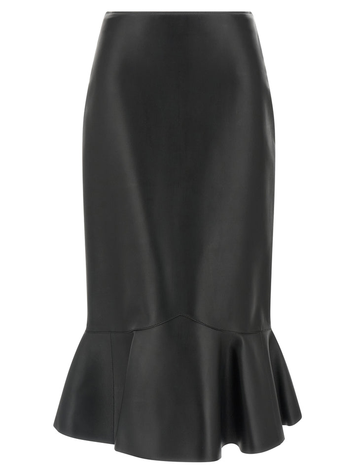 Fendi Black Lamb Leather Midi Skirt