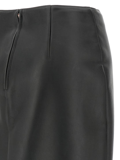 Fendi Black Lamb Leather Midi Skirt