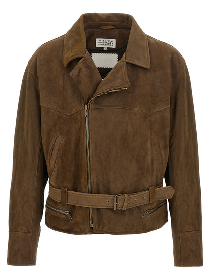 MM6 Maison Margiela Brown Calfskin Leather Jacket