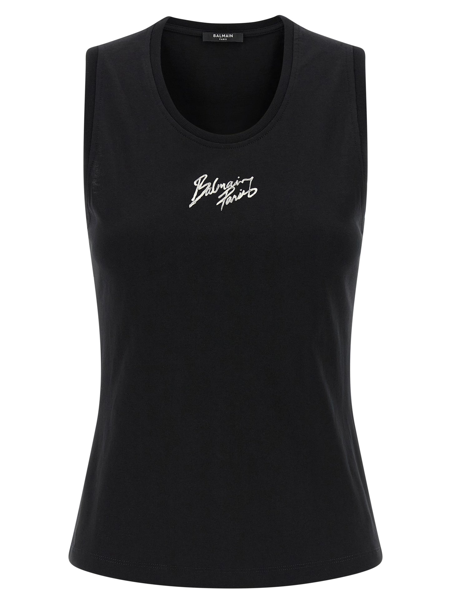 Balmain Black Cotton Sleeveles T-Shirt