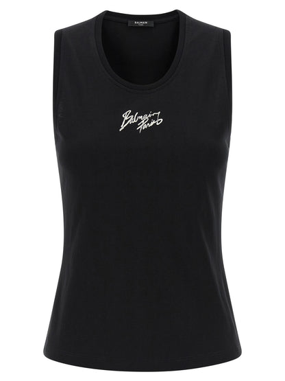 Balmain Black Cotton Sleeveles T-Shirt