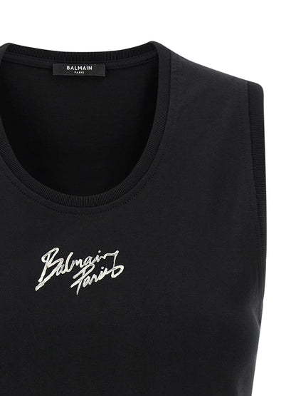 Balmain Black Cotton Sleeveles T-Shirt