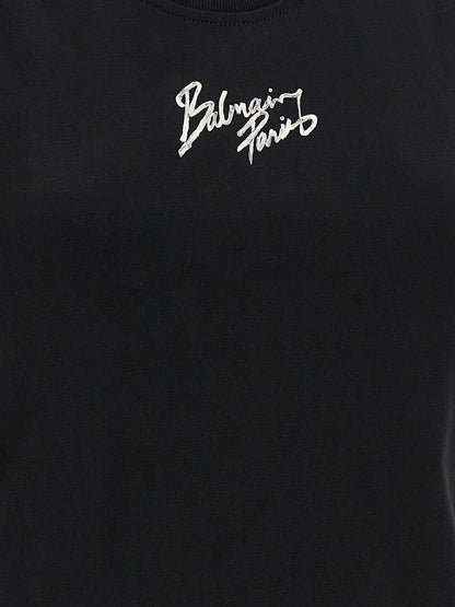 Balmain Black Cotton Sleeveles T-Shirt