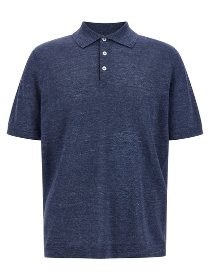Brunello Cucinelli Blue Linen Polo Shirt